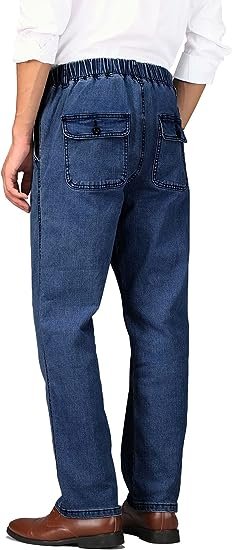 Mens Casual Loose Fit Elastic Waist Jeans Denim Pants