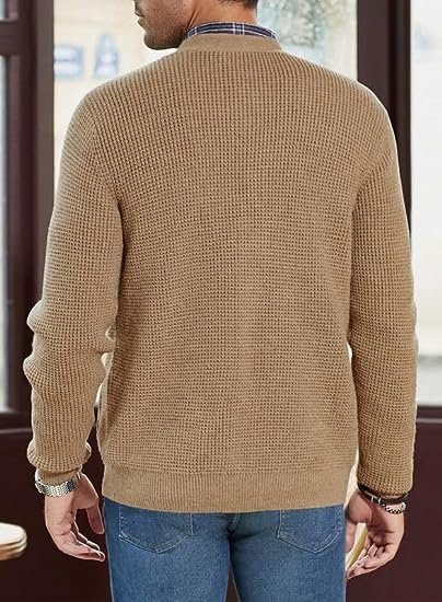 Mens Cardigan Sweater V Neck Casual Button Down Long Sleeve Cable Knit Sweaters with Pockets