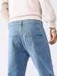 Men's Cut Out Ripped Frayed Zipper Fly Long Straight Leg Denim Jeans