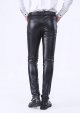 Men's Business Slim Fit Five Pockets Faux Leather Pants Jeans