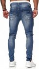 Men's Blue Slim Fit Jeans Stretch Destroyed Ripped Skinny