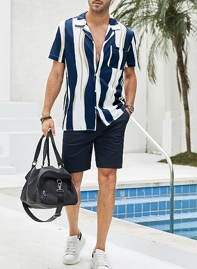 Men's Casual Button Down Hawaiian Shirt Short Sleeves Floral Beach Shirts with Pockets